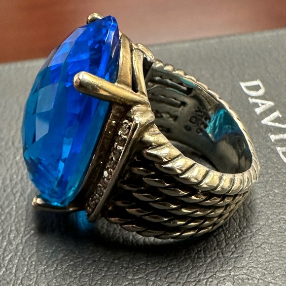 David Yurman Ring Blue Topaz with Diamonds - Picture 6 of 11